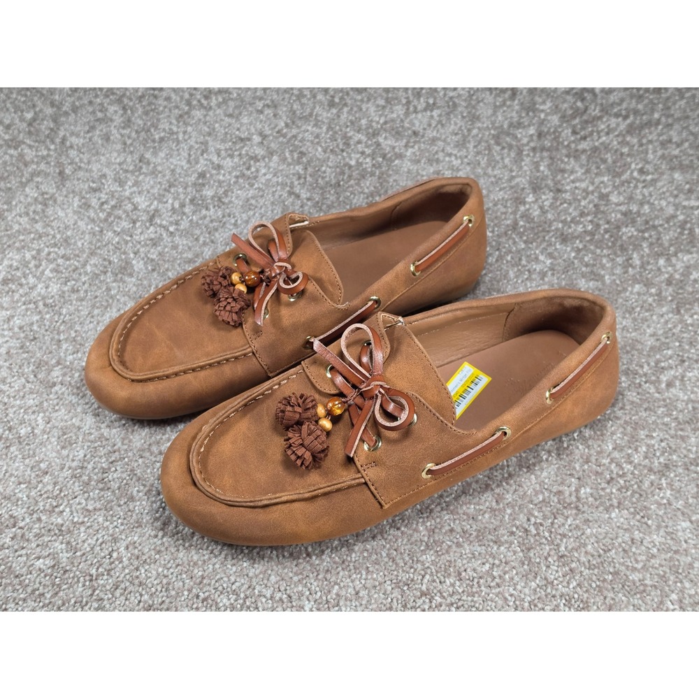Universal Thread Madge Brown Tassel Boat Shoes Womens 9 Cognac Loafers Moc Toe
